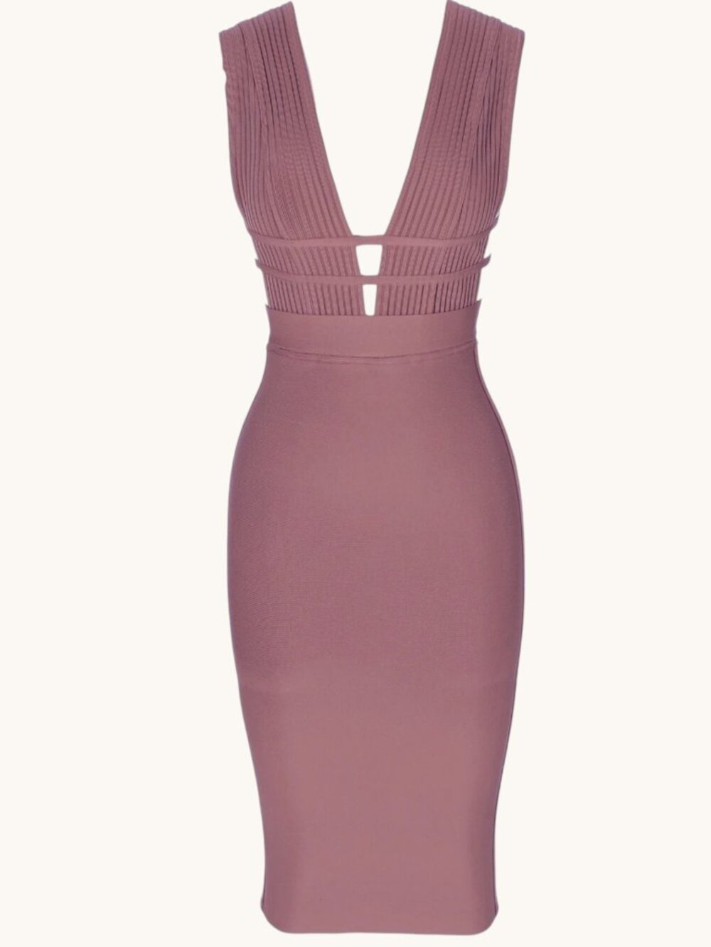 Premium Mauve Pink Cutout Women's Sheath Bandage Midi Bodycon Dress | Size L - Picture 5 of 11